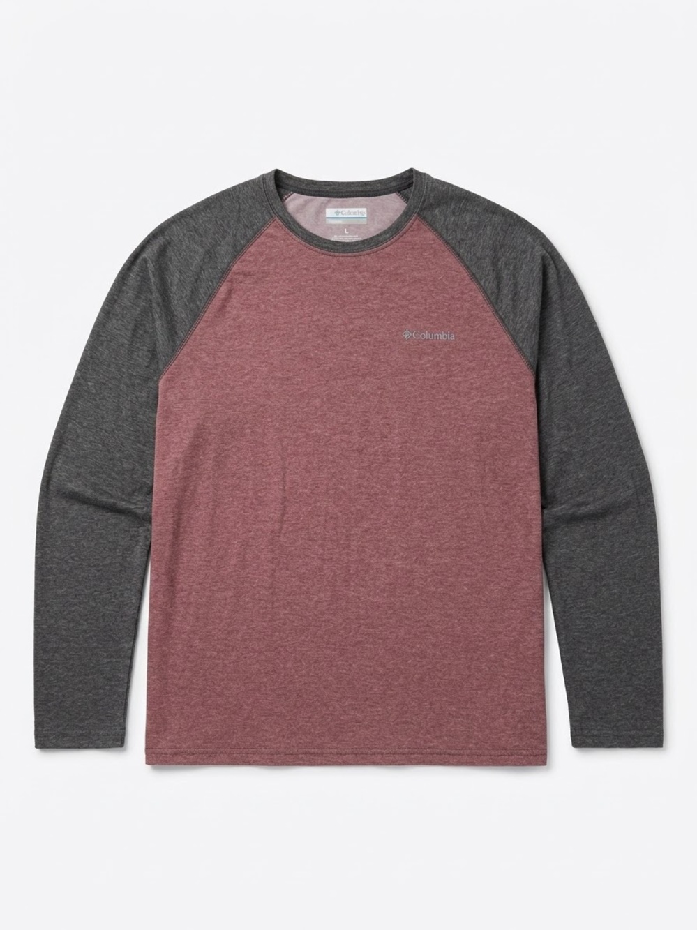 Columbia Men’s Heather Red & Grey Raglan Long Sleeve Shirt Large